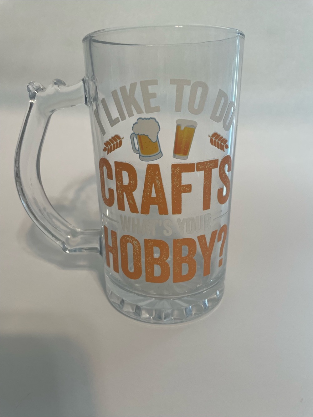 Glass Beer Mug - Orange 'Crafts' Print